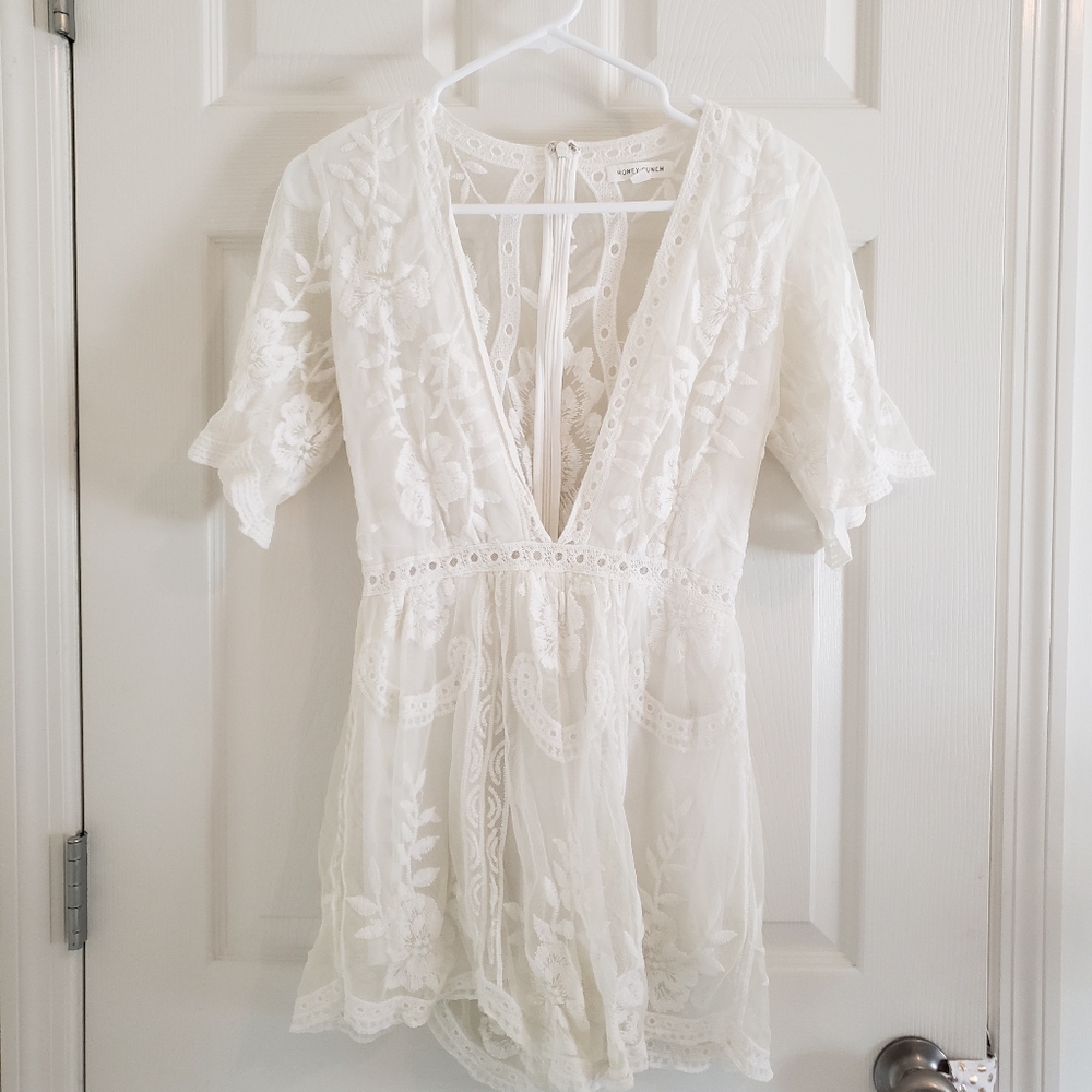 Honey Punch bridal lace romper